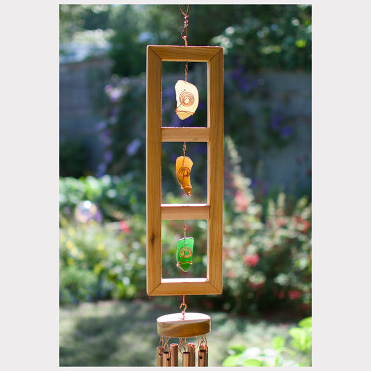 detail, cedar and sea glass wind chime