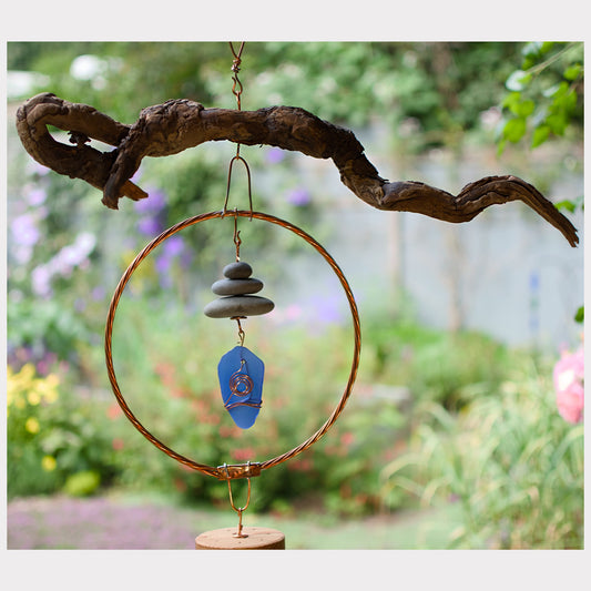 detail, large copper and driftwood wind chime