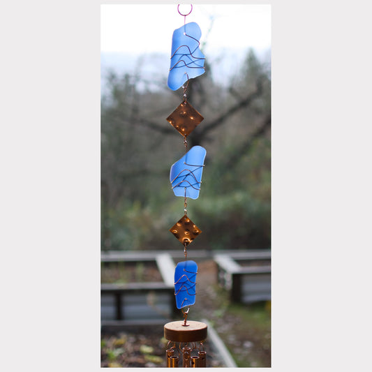 detail, glass and copper wind chime