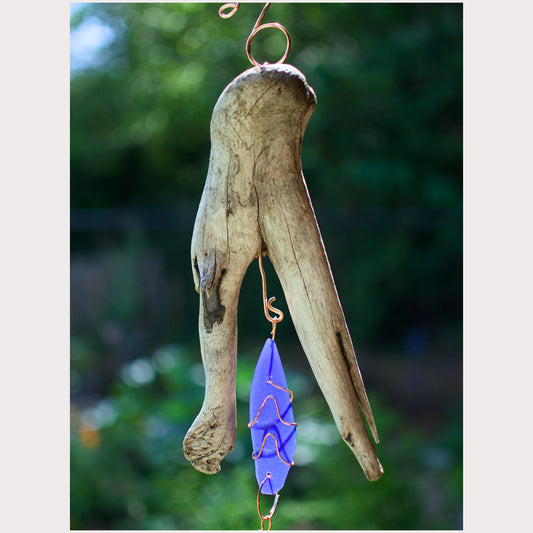 Detail, driftwood and beach glass wind chime.