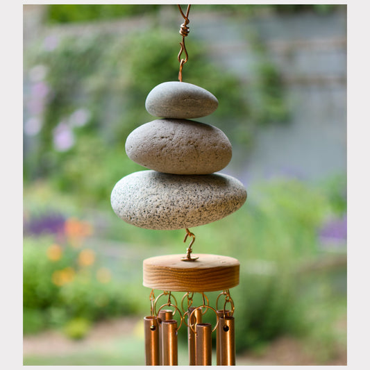 detail, zen beach stone wind chime