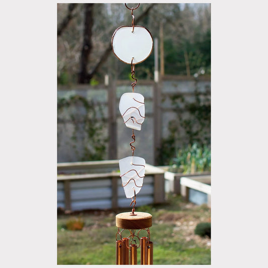 detail, frosty white sea glass wind chime