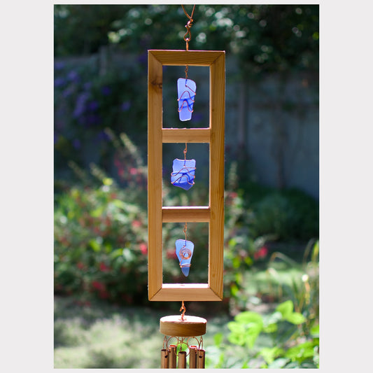 detail, cedar and sea glass wind chime
