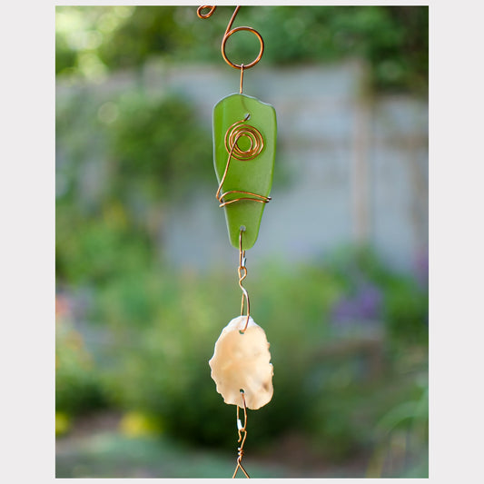 detail glass and oyster shell wind chime