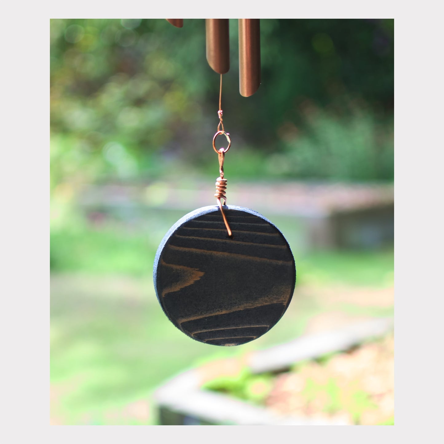 West Coast Storm cedar windsail for a large copper wind chime: detail photo.