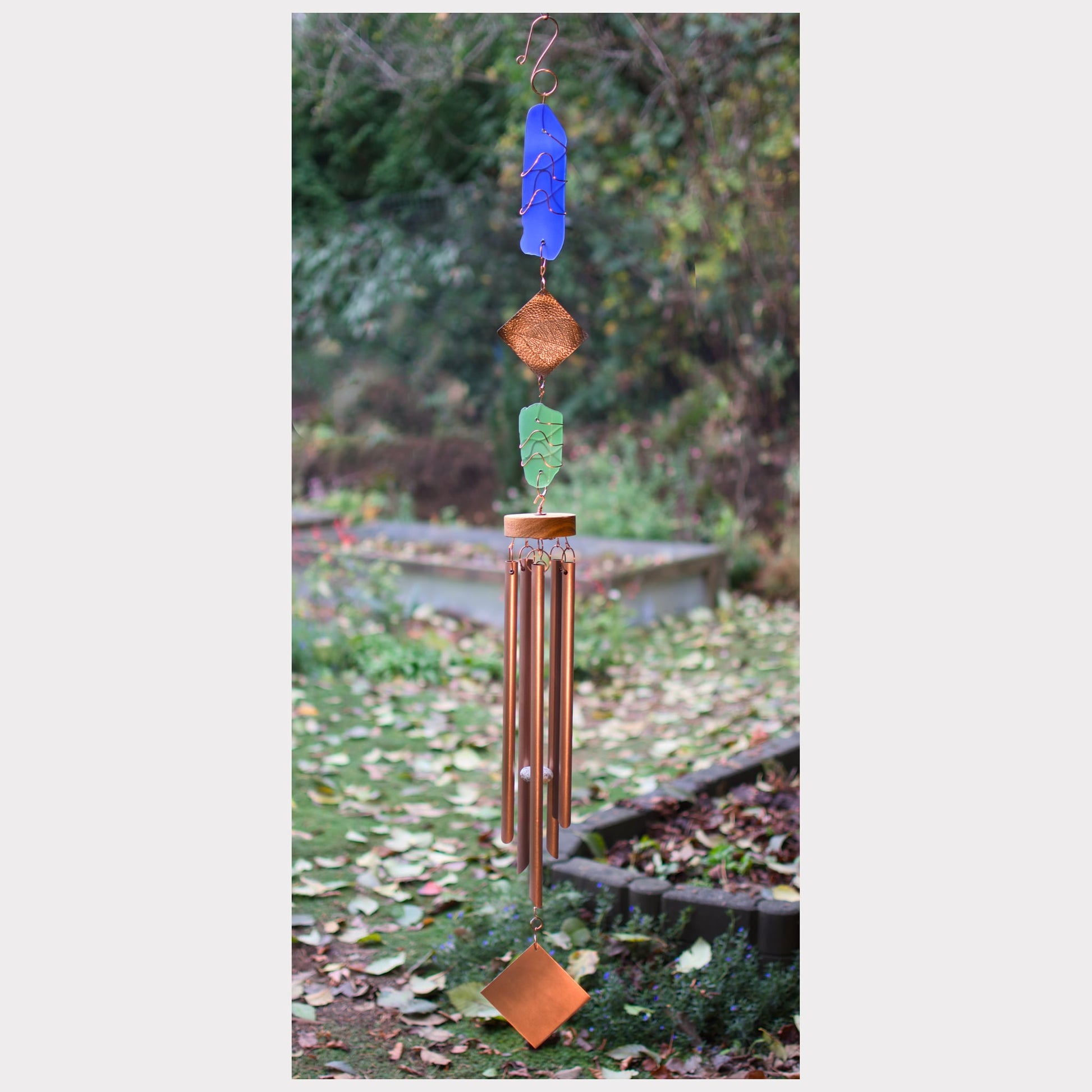 Glass and copper large handcrafted wind chime.
