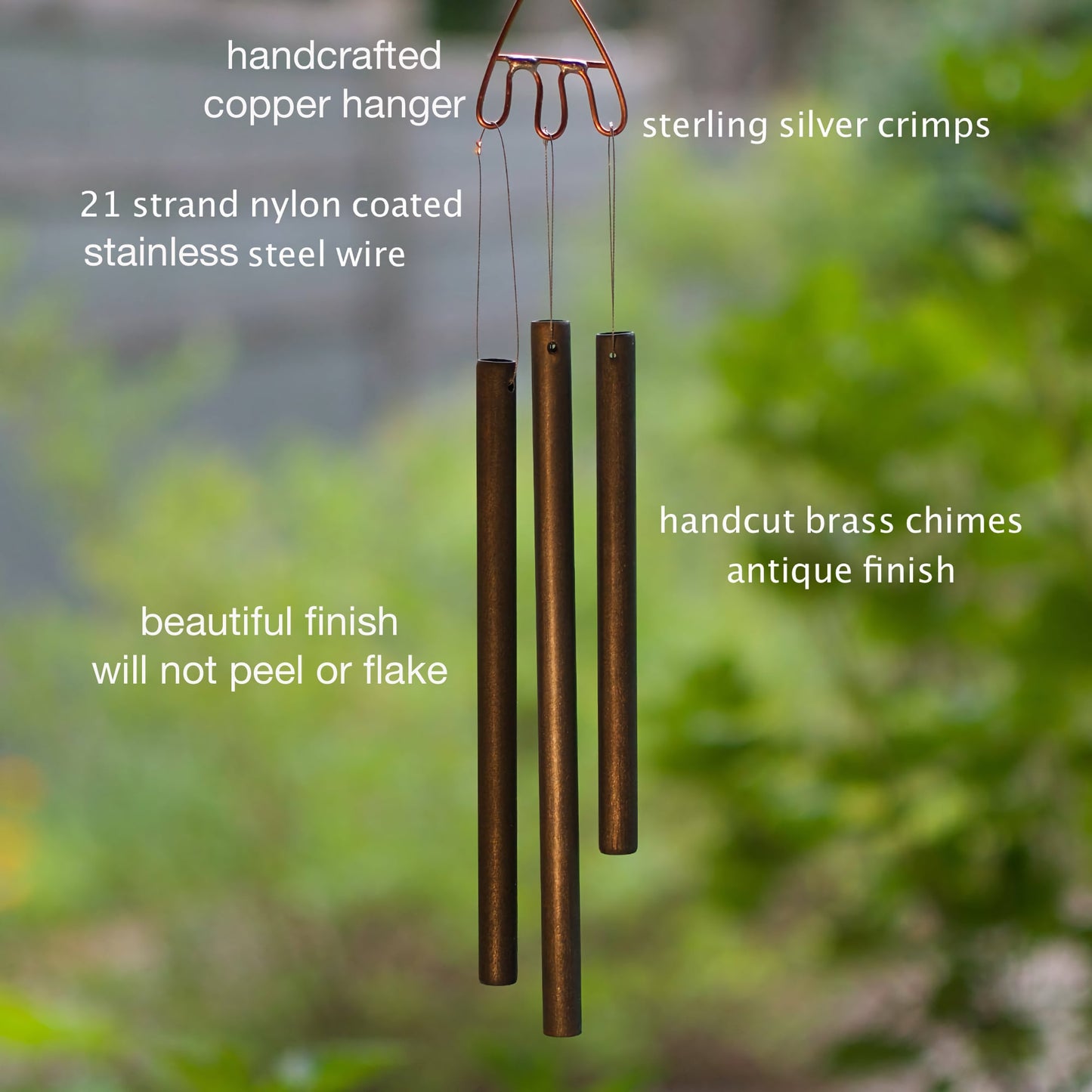 Zen Beach Stone Wind Chime — Cobalt Blue Glass — 3 Brass Chimes